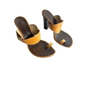 Giuseppe Zanotti Design Women Tan Leather Buckle Heel Mules Sandals Sz 4.5-5
